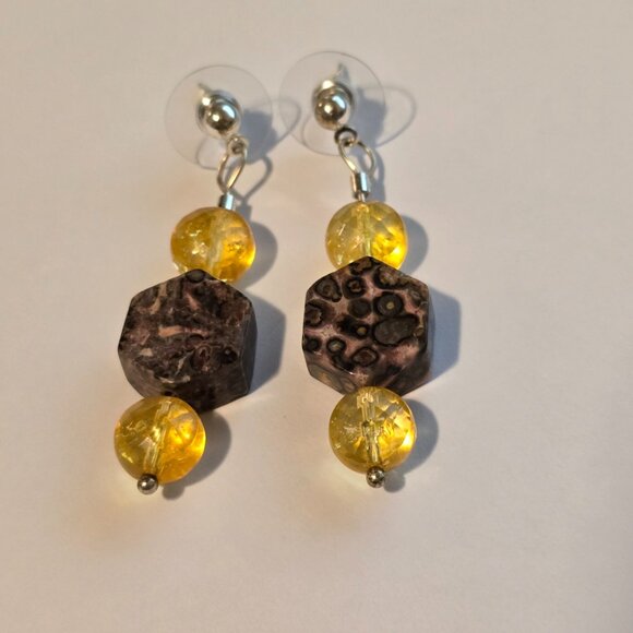 Handmade Citrine and Jasper Earrings – Natural Gemstone Dangle Jewelry - Picture 5 of 9